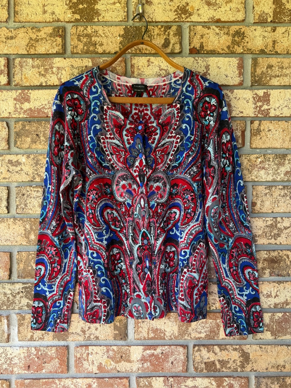 Talbots Long Sleeve Button Down Cardigan 100% Merino Wool Women’s Size Large